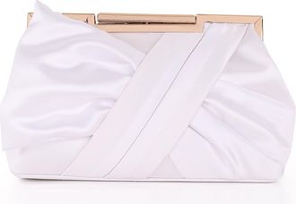 Badgley Mischka Visvien Satin Tie Pouch Clutch in White at Nordstrom, Size Large