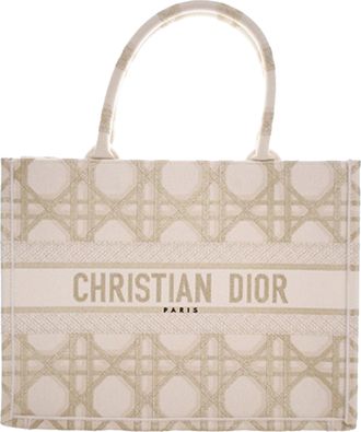 Dior Pre-owned Womens Medium Embroidered Canvas Cannage Book Tote - Ivory Textile - One Size