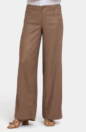 NYDJ Linen Blend Wide Leg Pants in Toasted Coconut at Nordstrom, Size 16P