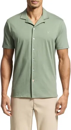Psycho Bunny Bryan Pima Cotton Blend Camp Shirt in Sea Spray at Nordstrom, Size Small