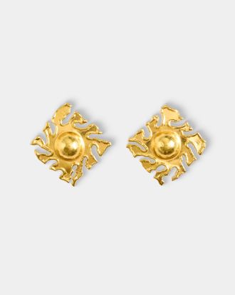 Mahnaz Collection Womens Vintage 1980 Jean Mahie French 22-Karat Yellow Gold Clip-On Earrings