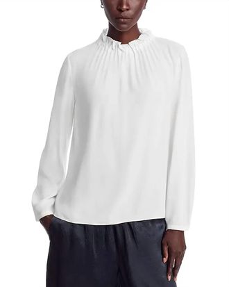 Eileen Fisher Gathered Neck Silk Top In Ivory