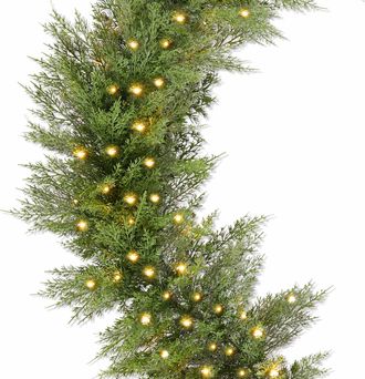 Best Choice Products Pre-Lit Cedar Cypress Christmas Garland w/ Twinkling LEDs, Realistic Indoor Holiday Decor for Door, Mantle, Battery
