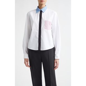 Marni Embroidered Pocket Button-Up Baby Shirt in 00W01Lily White at Nordstrom, Size 10 Us