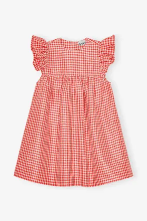 Ganni Red Crinkled Check Taffeta Dress - Size 34