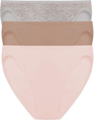 Natori Bliss Bare Cotton Bikini 3-Pack in Lt Grey Heathr/buff/peach Whip at Nordstrom, Size Xx-Large