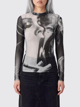 Jean Paul Gaultier Top slim fit in nylon stretch con stampa grafica e maniche lunghe
