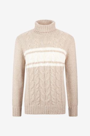 Gran Sasso Zopfstrickpullover mit Streifen und Rollkragen