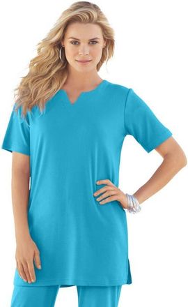 Roaman's Plus Size Soft Knit Tunic With Notch Neckline in Ocean at Nordstrom, Size 6X