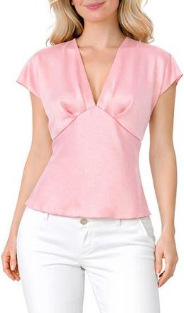 Tash And Sophie Crushed Satin V-Neck Top in Rose at Nordstrom Rack, Size X-Large