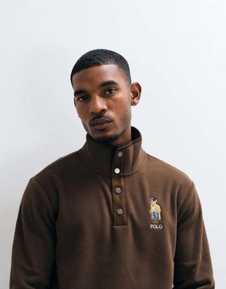 Polo Ralph Lauren felpa con bottoni e logo orso marrone