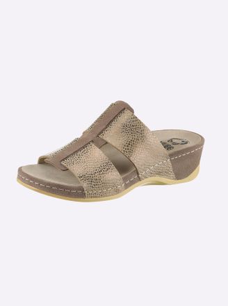 Mubb Pantolette MUBB, Damen, Gr. 36, bronzefarben, bedruckt, Glattleder, Leder, Veloursleder, Basic, Schuhe Pantolette