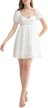 All in Favor Floral Appliqu&eacute; Puff Sleeve Minidress in White at Nordstrom, Size X-Small