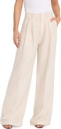 Good American Pleated Tencel & Linen Trousers in Oat at Nordstrom, Size 14