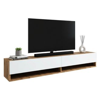 Dmora Dmora - Mueble De Televisi&oacute;n Dkechrid, Aparador De Sal&oacute;n, Mueble Bajo Para Tv, Base De Pared Equipada, 180x32h29 Cm, Roble Y Blanco