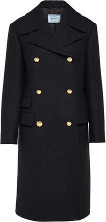 Prada Double-Breasted Coats - Dames - Mantel - Blauw - S - Wol - Jassen
