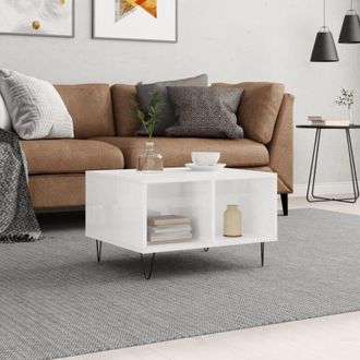 vidaXL Vidaxl - Mesa De Centro Madera Contrachapada Blanco Brillo 60x50x36,5 Cm
