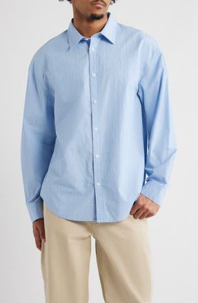 BP. Oversize Cotton Button-Up Shirt in Blue Dual Stripe at Nordstrom, Size Xx-Large