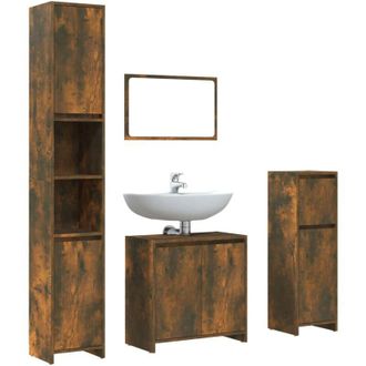 vidaXL Vidaxl - Set De Muebles Ba&ntilde;o 4 Pzas Madera Contrachapada Roble Ahumado