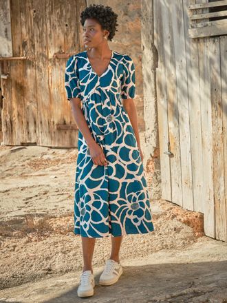 Fat Face FatFace Remi Teal Blue Shibori Midi Dress