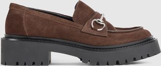Gucci Womens Loafer With Horsebit And Lug Sole, Brown, Suede
