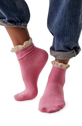 Free People Beloved Waffle Knit Ankle Socks in Bubblegum at Nordstrom