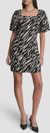 DKNY Zebra Print Puff Sleeve Minidress in Concrete Animal at Nordstrom, Size X-Small