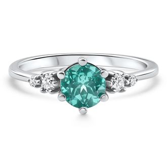 Pompeii3 1Ct TW Paraiba & Diamond Ring 14k White Gold Lab Grown