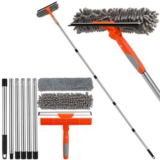 OEM Limpiacristales Profesional 2 En 1, Kit De Limpieza De Ventanas Con Mango Telesc&oacute;pico De 240 Cm Y Cabezal Flexible, Para Ventanas Interiores Altas, Co