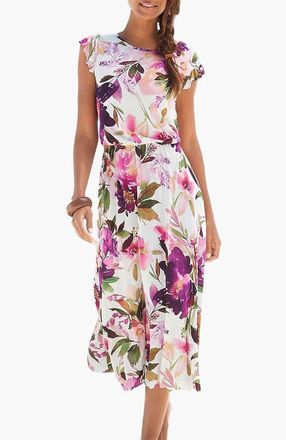 Lascana Womens Flutter Sleeve Dress in White Printed at Nordstrom, Size 10