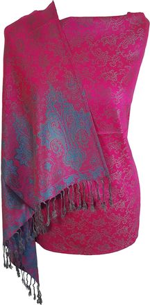 World of Shawls Ladies Floral Paisley Bordered Pashmina Feel Shawl Scarf Wrap Stole Luxuriously Warm Soft and Silky Touch (Hotpink/Turquoise_5234)