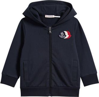 Moncler Kids Logo Patch Zip Hoodie in Navy at Nordstrom, Size 18-24M