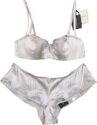 Chantal Thomass Cloud Grey Silk Balconette Bra & French Short Set Size L