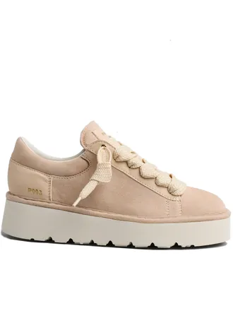 Panchic Light Beige Lace Up Suede Sneakers