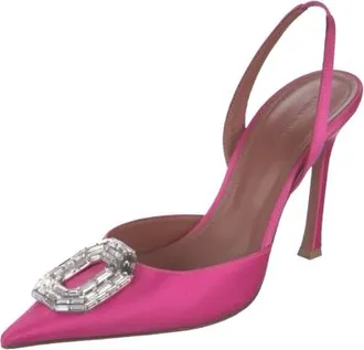 Amina Muaddi Embellished Pink Satin Slingback Sandals Size 37