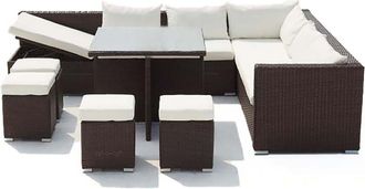 Concept Usine Sal&oacute;n de jard&iacute;n encastrable resina trenzada 10 plazas marr&oacute;n/blanco