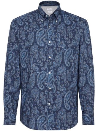 Brunello Cucinelli paisley-print cotton shirt - Blue