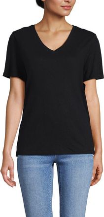 Lands End Short Sleeve Linen Blend V-Neck Tee in Black at Nordstrom, Size X-Large