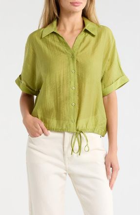 Adrianna Papell Short Sleeve Tie Hem Button-Up Shirt in Apple Green at Nordstrom Rack, Size X-Small