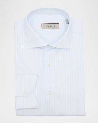 Canali Mens Triple Fine-Stripe Cotton Dress Shirt