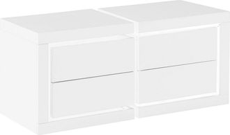 Vente-Unique Lote de 2 mesitas de noche con 2 cajones - Con LEDs - Blanco lacado - FLARANCIA