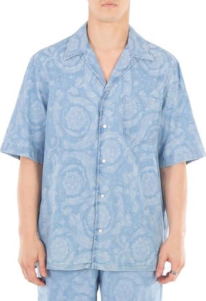 Versace Barocco Print Chambray Denim Shirt