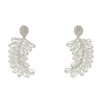 Alessandra Rich Accessoires, Dames, Wit, ONE Size, Oorbellen met Kristallen Veren