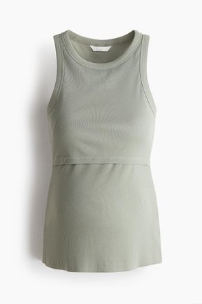 H&M MAMA Geripptes Still-Tanktop - Helles Khakigr&uuml;n