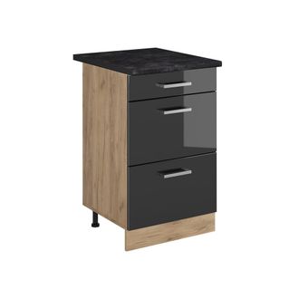 Vicco Mueble Bajo De Cocina R-line, Antracita Alto Brillo/roble Dorado, 50 Cm Encimera Antracita, Vicco