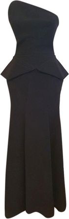 Roland Mouret Black wool crepe one shoulder peplum gown Size S