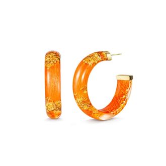 Gold & Honey Womens Small Lucite Hoop Earrings In Orange Gold Leaf