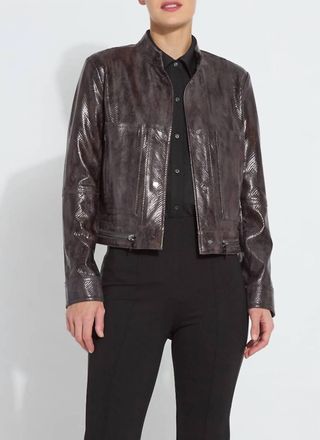 Lyss&eacute; Bennett Patent Vegan Leather Jacket In Liquid Mocha Snake
