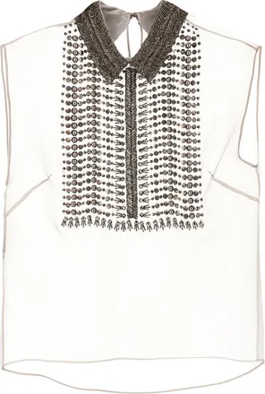Alberta Ferretti Grey Beaded Chiffon Top