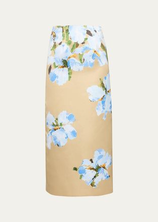 Oscar De La Renta Watercolor Iris Midi Skirt